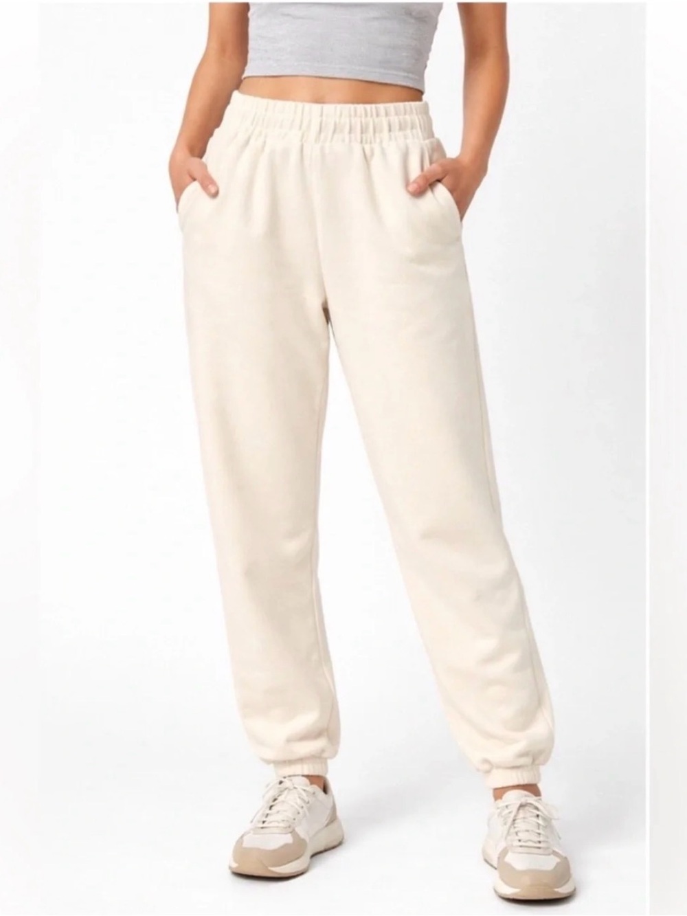 Pact Cloud Fleece Jogger Sweatpants Women's S Pearl Ivory 100% Organic Cotton